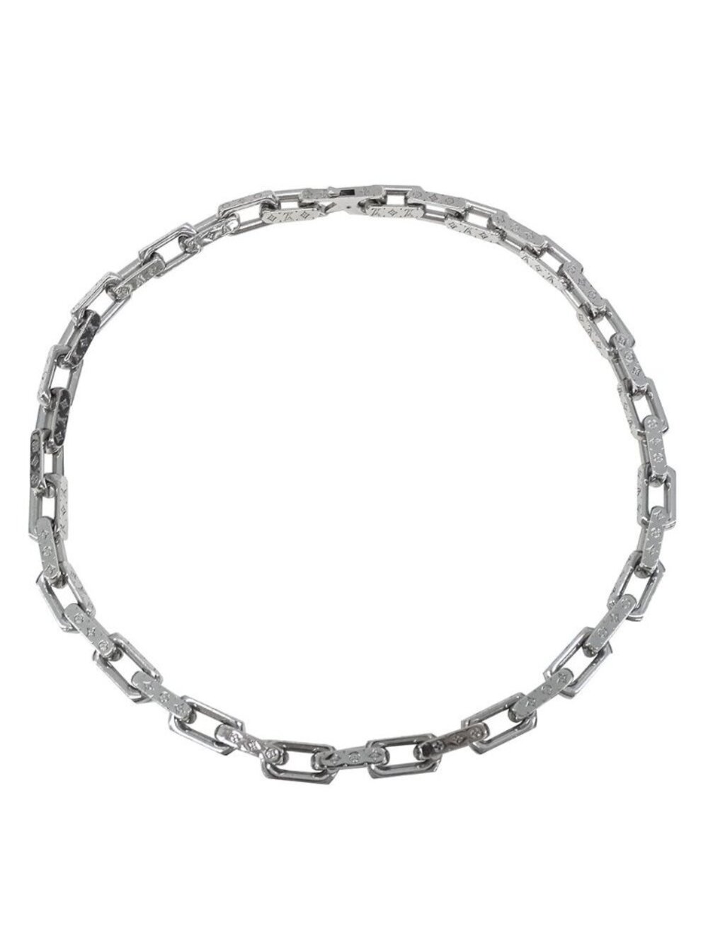 ★SOLD★ Louis Vuitton Necklace Metal Chain Monogram Silver Logo Presence - Picture 2 of 7